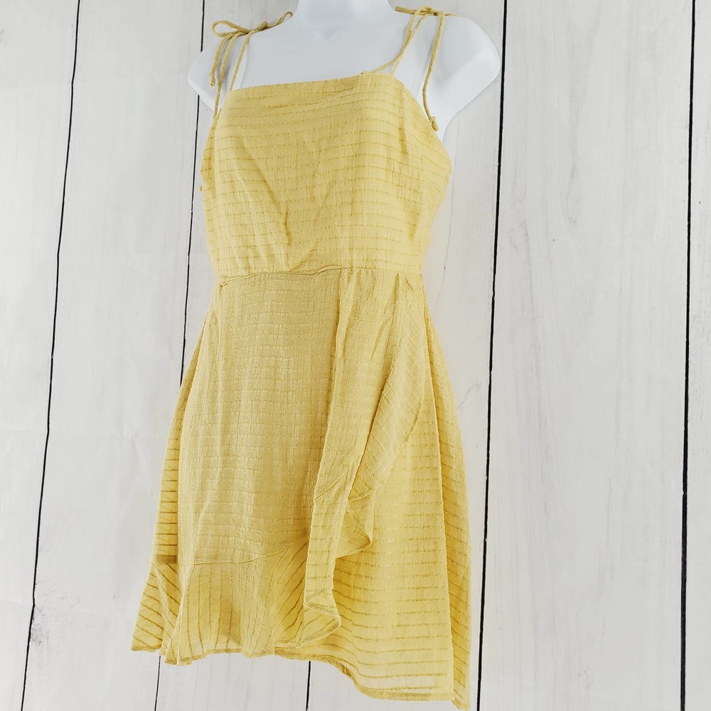Tilly's Cotton Candy LA Yellow Textured Faux Wrap Ruffled Mini Dress - Picture 3 of 9